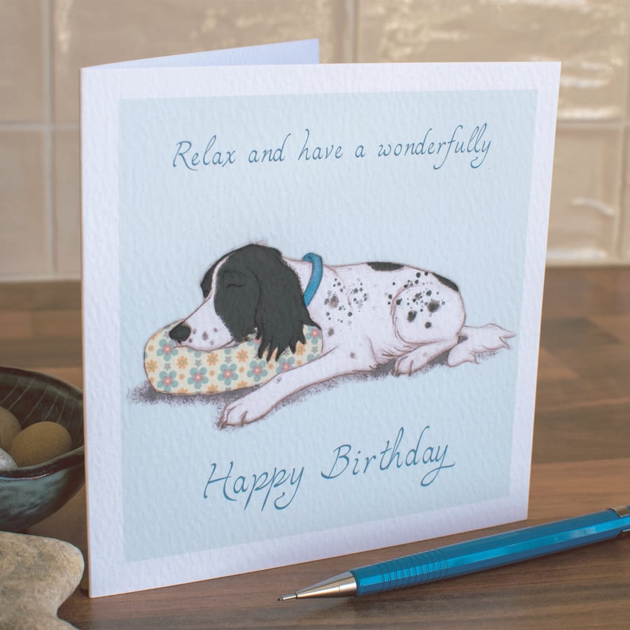 Birthday Card, Springer Spaniel, Working Dog, Countryside, Watercolour, Hand dra