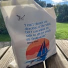 Inspirational Tote Bag – Boat & Sunset with “Adjust My Sails” Quote