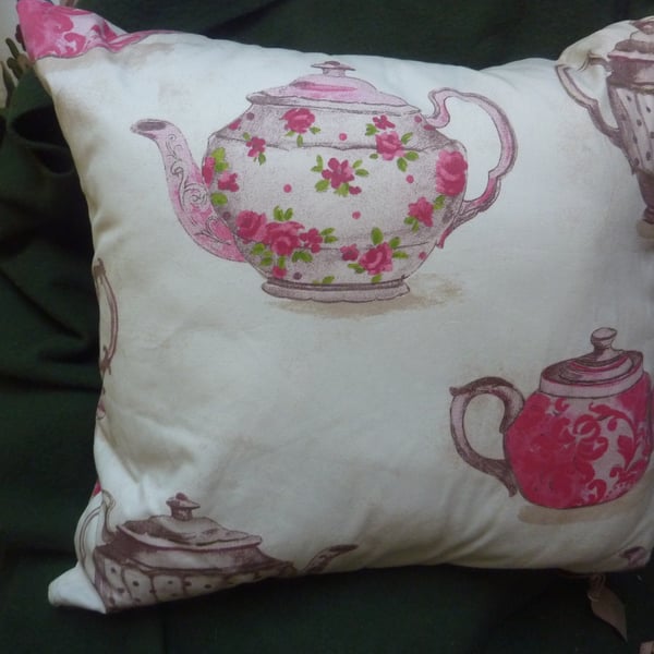 Designer Fabric Large Unique Cushion 51X46cms Printed Fancy Teapots 
