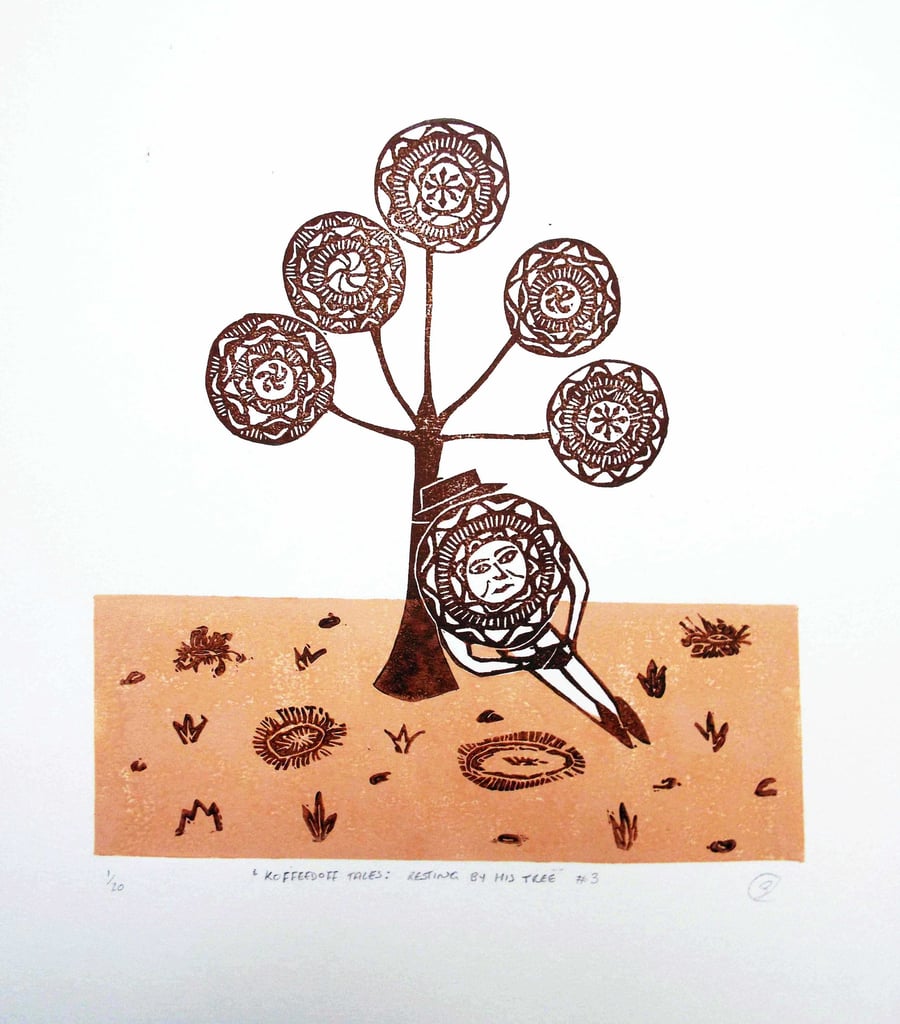 Koffeedoff Tales: Resting by his tree no.3 (Brown and terracotta)