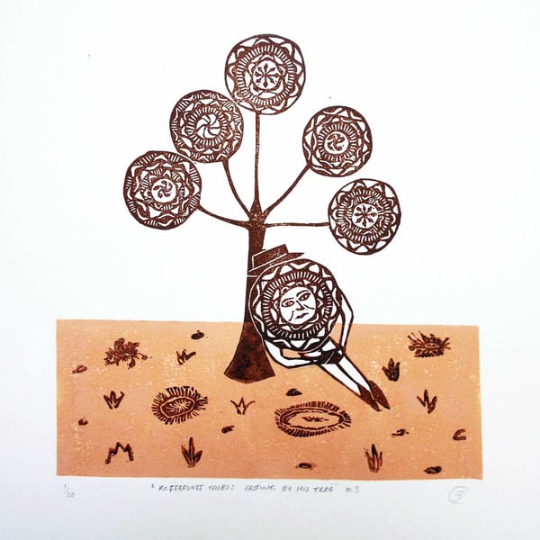 Koffeedoff Tales: Resting by his tree no.3 (Brown and terracotta)