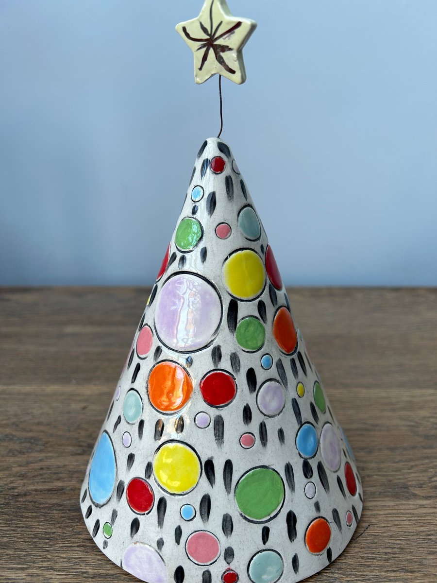 Handmade ceramic contemporary Christmas tree - multi colour wth gold star