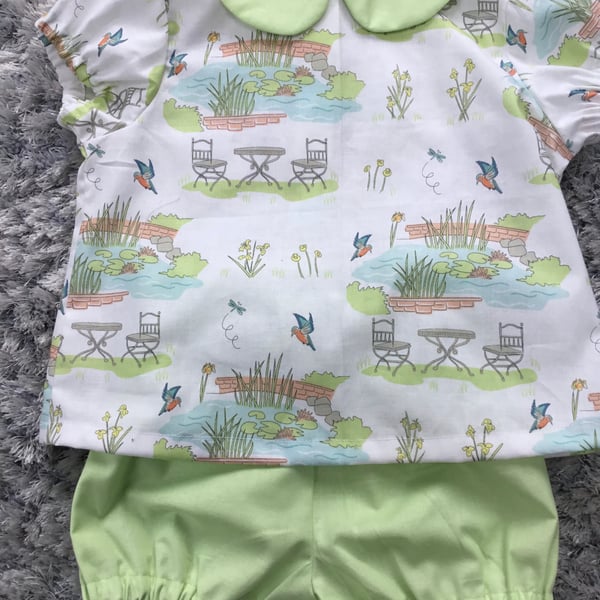 Vintage look Baby outfit, dress and bloomers,  baby set 6-9 months