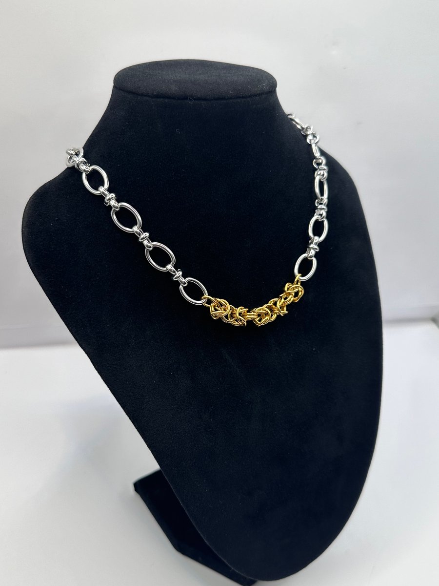 Stainless Steel Gold Byzantine Necklace, Chunky Chain Necklace