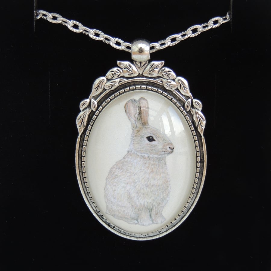Rabbit Pendant Necklace - Silver Leaf Style