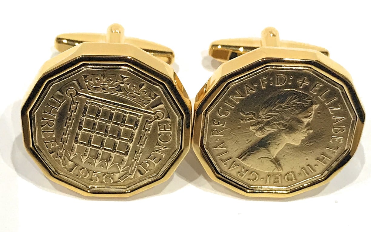 1956 Threepence 3d 69th birthday Cufflinks - Original 1956 coin cufflinks 69th