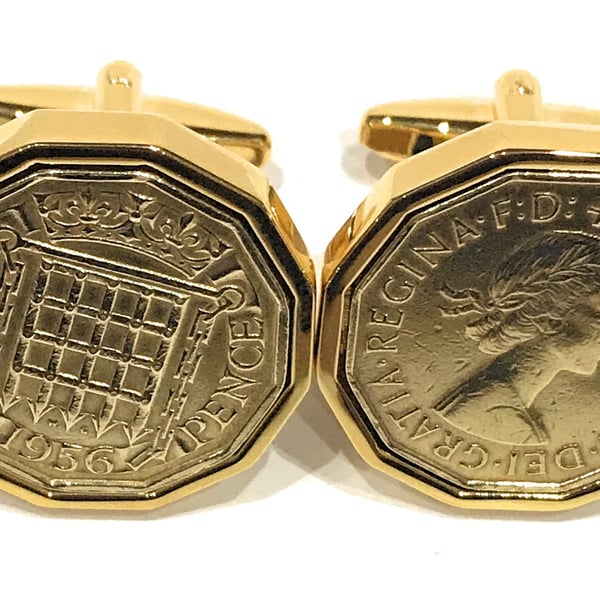 1956 Threepence 3d 68th birthday Cufflinks - Original 1956 coin cufflinks 68th