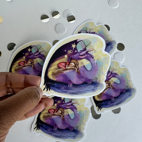 Sticker Purple Dragon and Child Matt Vinyl Waterproof Sticker