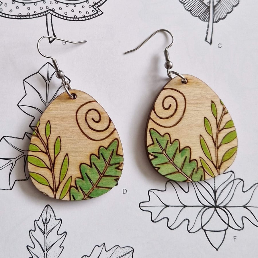 Wooden Boho Leaf Earrings  