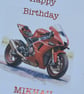 Red Sports Style Motorbike Birthday Card.Watercolour Style Bike. Personalised  - Image 2