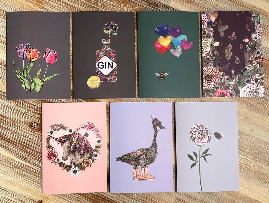 SECONDS SALE! Pack of 7 Greeting Cards