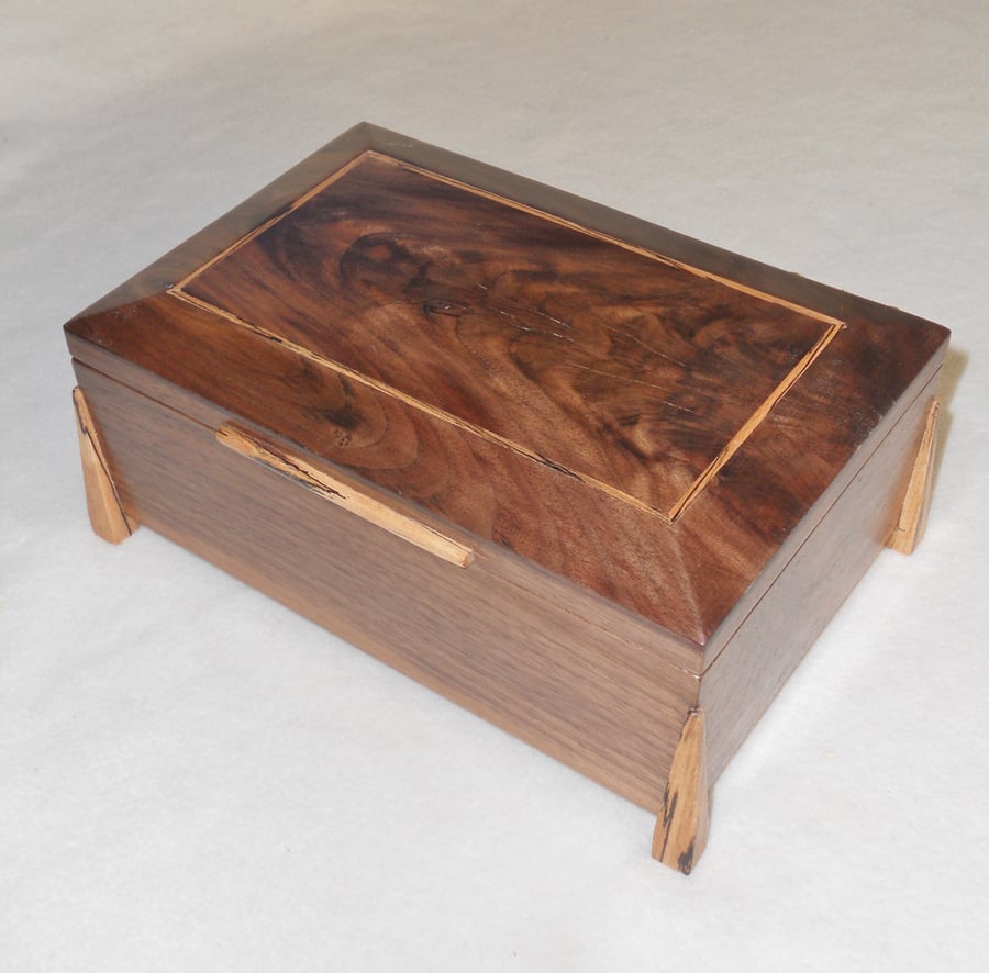 Handmade Wooden Jewellery Box in solid Walnut and spalted Beech