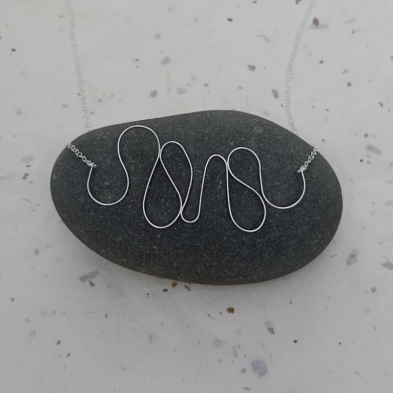 Sterling Silver Shaped Ribbon Necklace - Handcrafted Flat Wire Jewellery