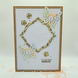 Daughter Birthday Card - cards, embossed, mandala, butterfly, nature colours