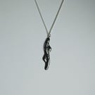 Sterling Silver Blackwave Curvy Long Pendant, Oxidised, 16" Curb Chain
