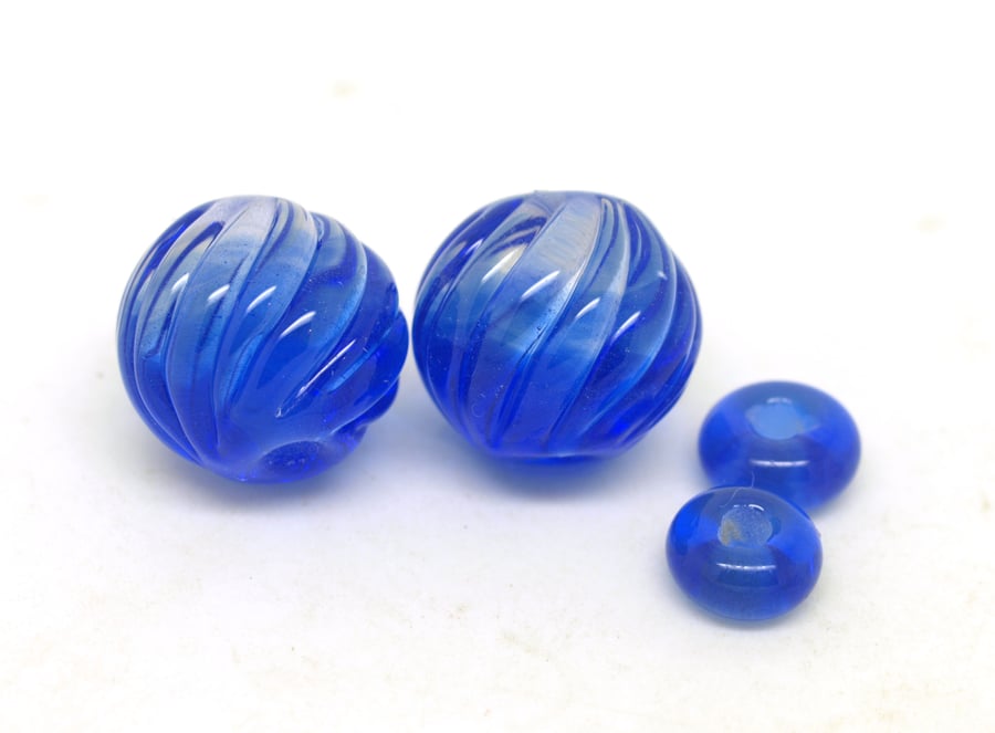 Blue Lampwork Bead Pair - Handmade Lampwork Beads SRA