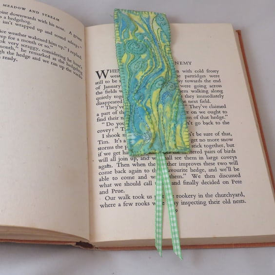 Marbled and Embroidered Bookmark