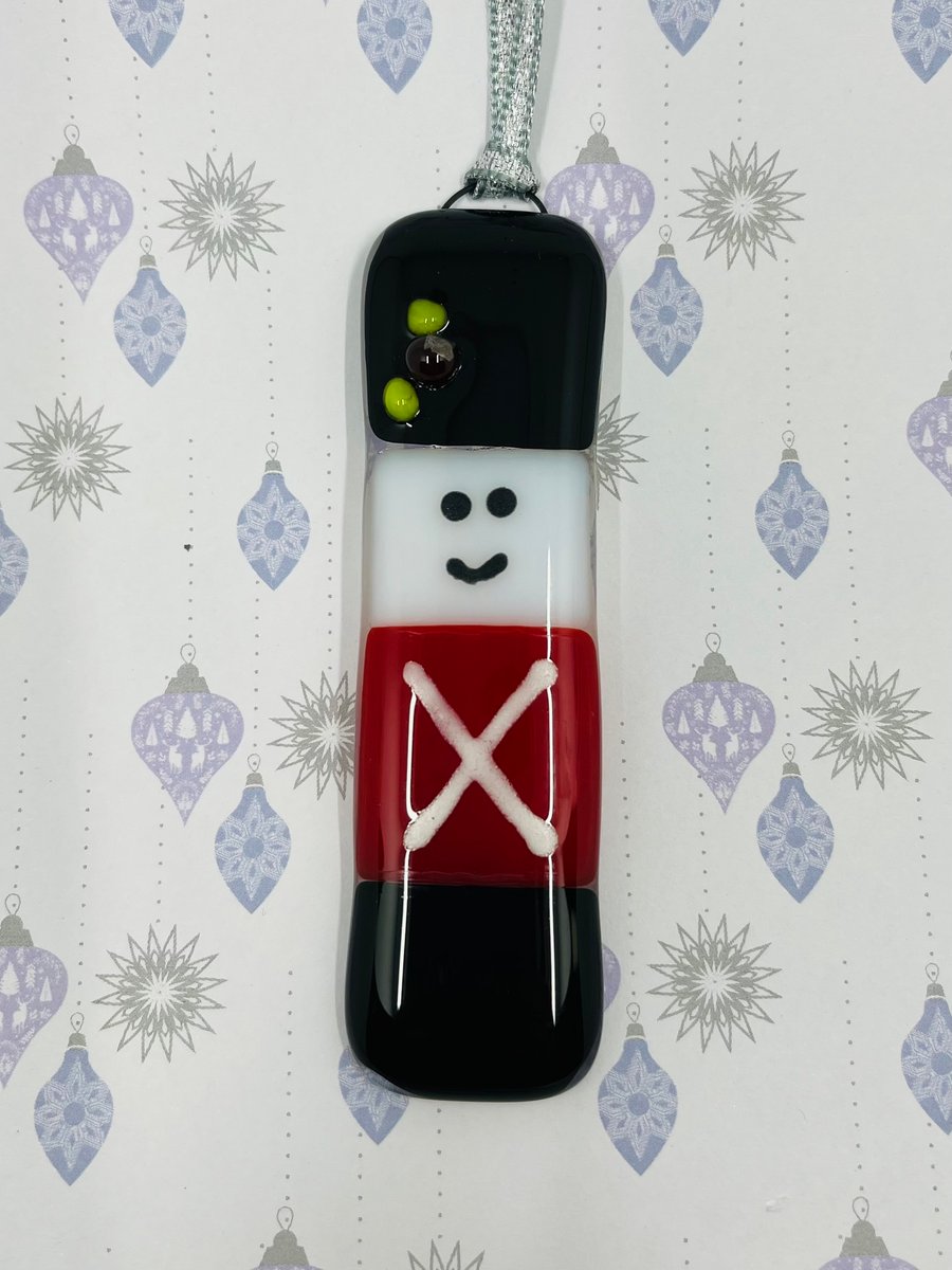 Handmade Fused Glass Soldier Hanging Christmas Decoration 