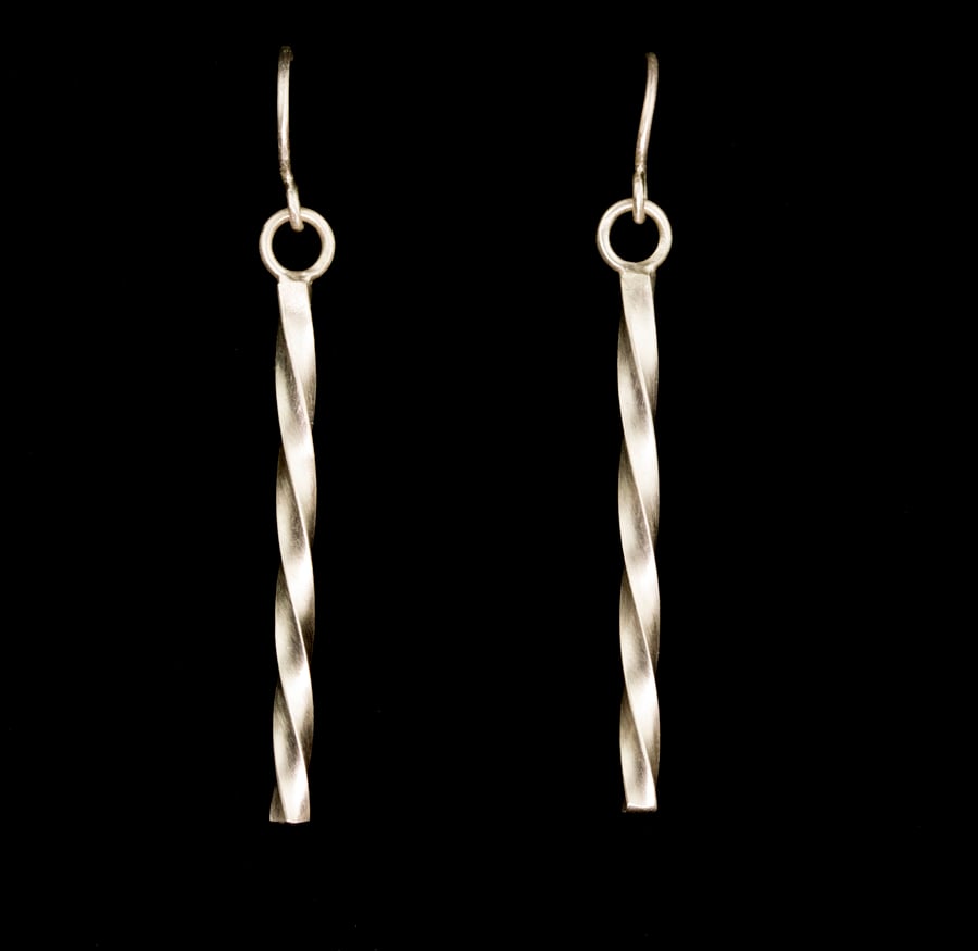 Silver Square Wire Twisted Drop Earrings