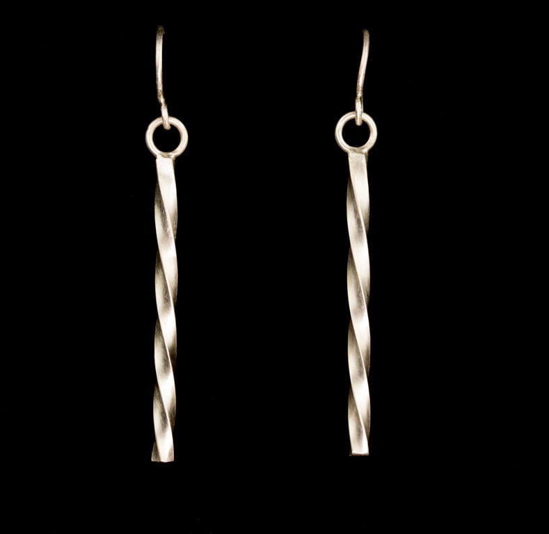 Silver Square Wire Twisted Drop Earrings