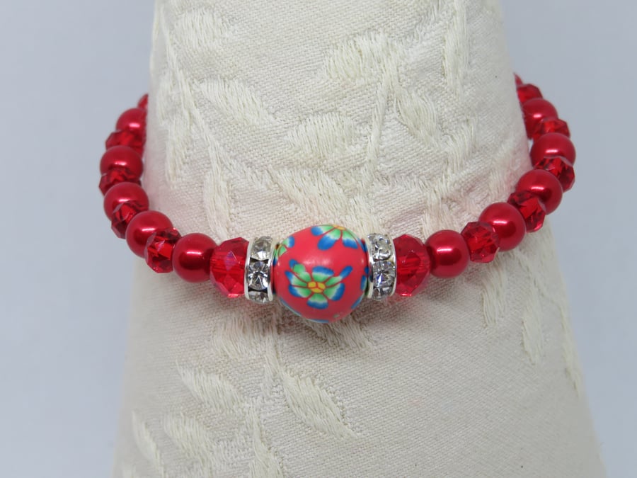 Lucy Red Polymer Clay Bracelet
