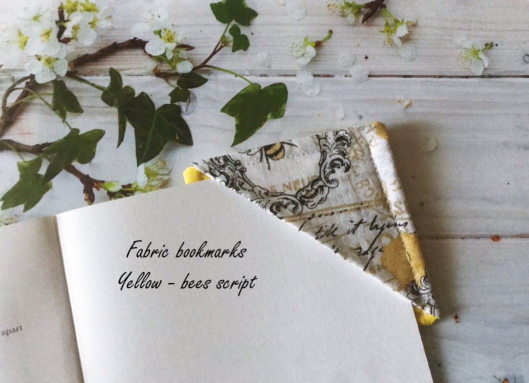 Bees Script Fabric Corner Bookmark, , Yellow