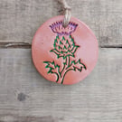Painted Scottish Thistle Round Terracotta Hanging Aromatherapy Diffuser Ornament