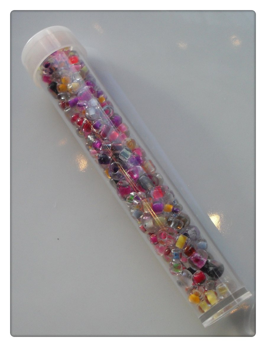 1 x Filled Storage Tube - 7.5cm - Mixed Size Seed Beads - Mixed Colour 