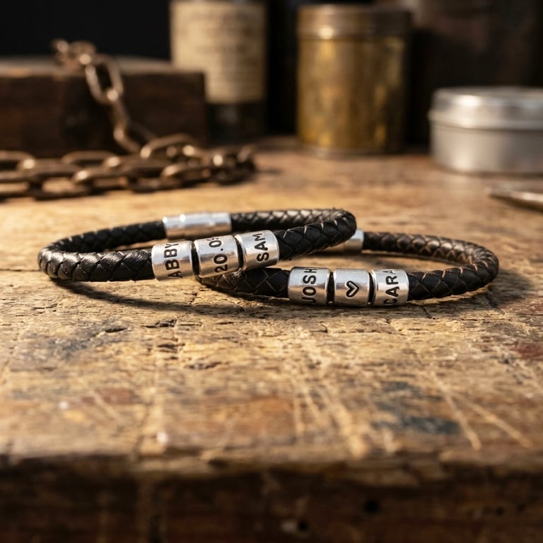 Personalised Leather Bracelet with Three Hand Stamped Sterling Silver Rings