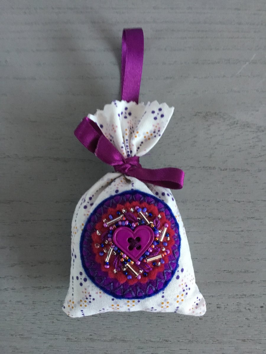 Embroidered Heart Lavender Bag
