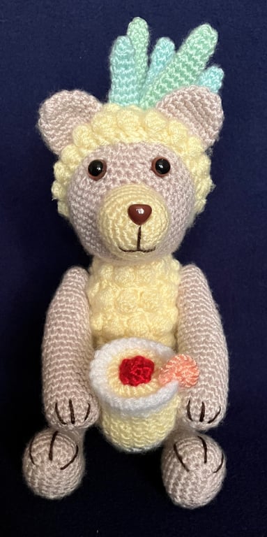 Pineapple cocktail bear pale lemon with moveable arms and a cocktail drink