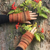 Fingerless gloves - Comfy knitted women's mittens in autumn red brown, 