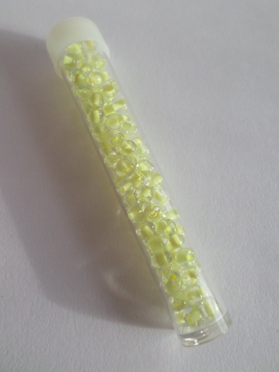1 x Filled Storage Tube - 7.5cm - 4mm Glass Seed Beads - Yellow 