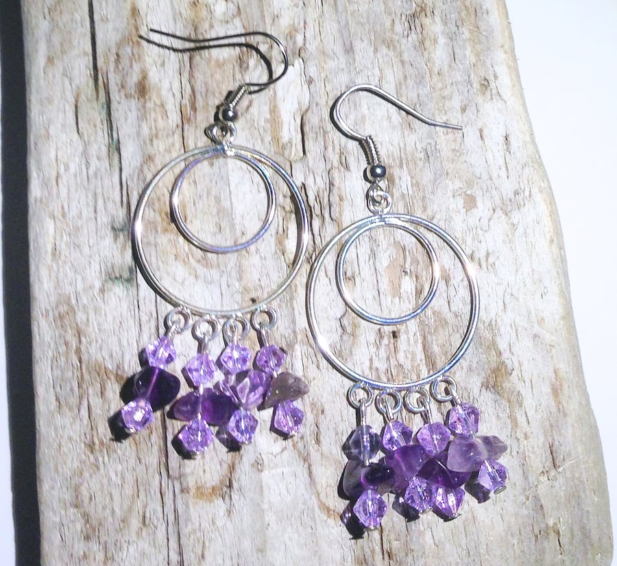 Amethyst Chandelier Earrings - UK Free Post