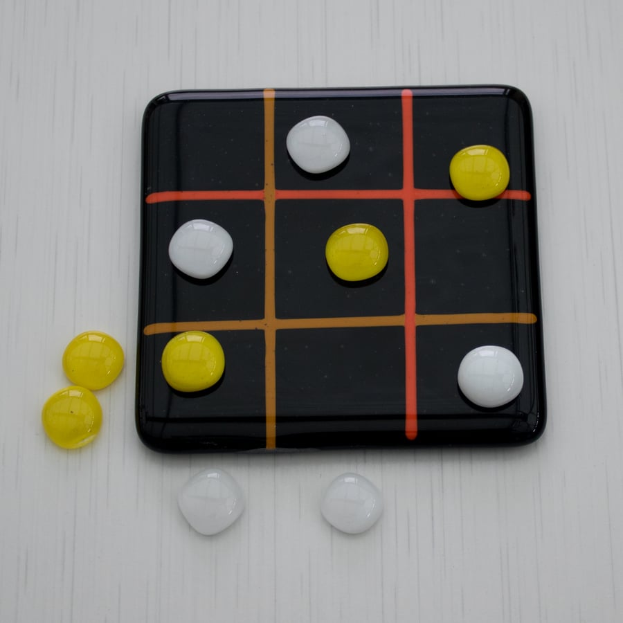 20% Off This Game - Black, Red & Orange Tic Tac Toe - OXO Game in Fused Glass 