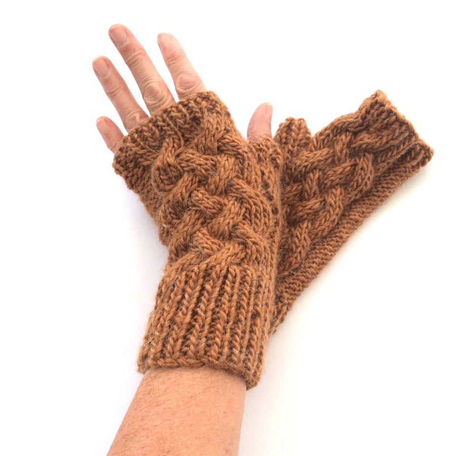 Copper mohair fingerless gloves