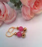 Fuchsia Glass Bead and Gold Crystal Earrings, Hot Pink Earrings, Earrings  - Image 1