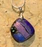 Purple & Blue Patchwork Dichroic Glass Square Pendant with Silver Chain - 1276 - Image 2