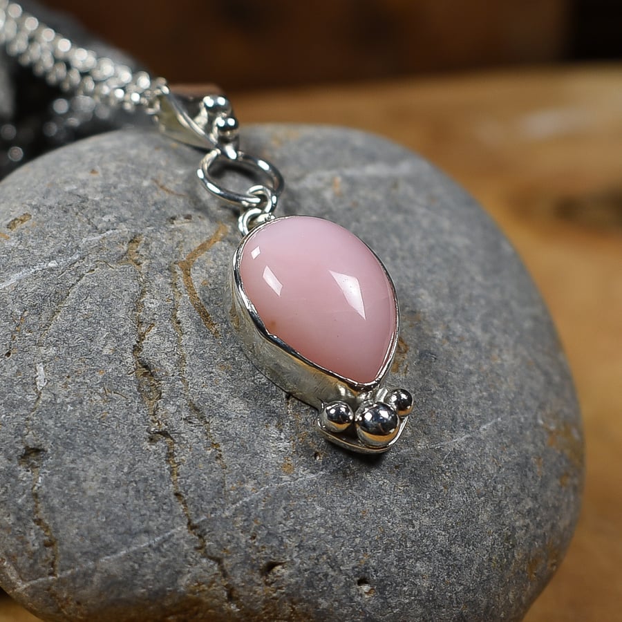 Pink Opal Pendant, Sterling Silver Gemstone Pendant