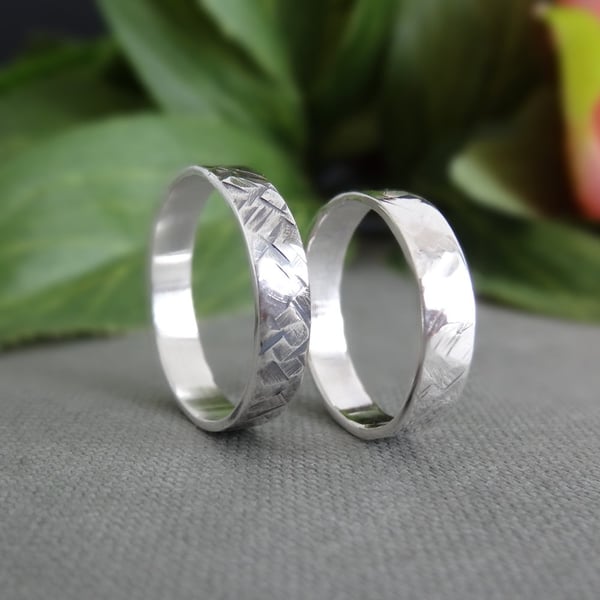 Checked texture silver ring - 4mm unisex ring 