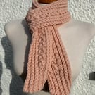 Handmade crochet scarf in powder pink wool mix yarn