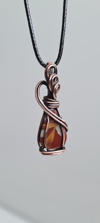 Natural Red Noreena Jasper & Copper Pendant Necklace Gift Crystal Jewellery 