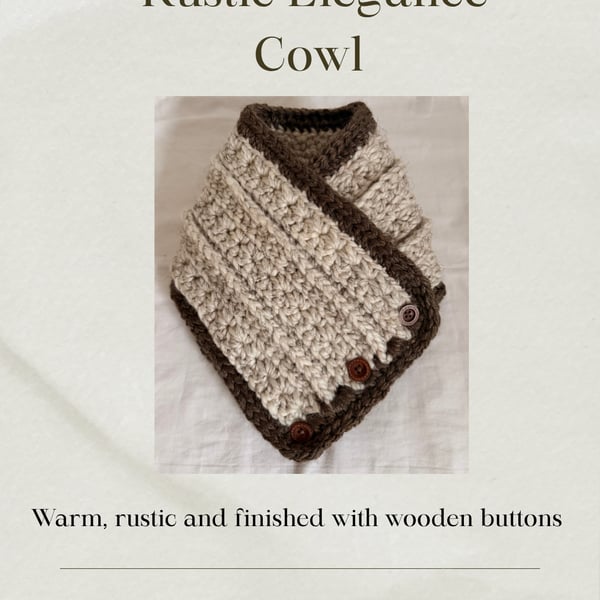 Chunky Grey with Brown trim Crochet Cowl – Handmade & Cosy