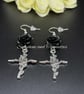 Gothic Floral Earrings with Cross charms - Black Rose Earring - Handmade
