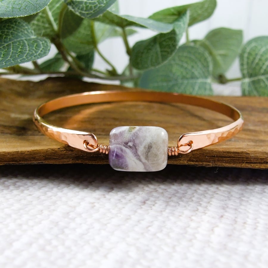 Bangle, Copper and Amethyst Bracelet. Size 22cms