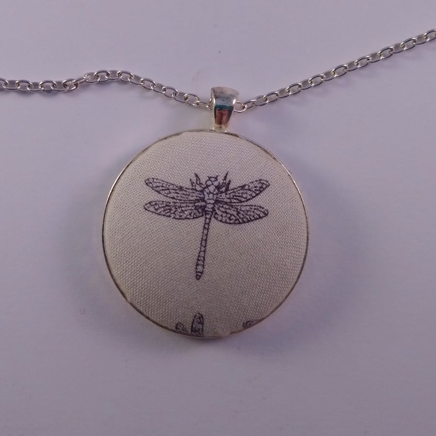 38mm Dragonfly Design Fabric Covered Button Pendant
