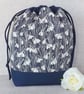 Project bag, drawstring bag, snowdrops, Liberty fabric - Image 1