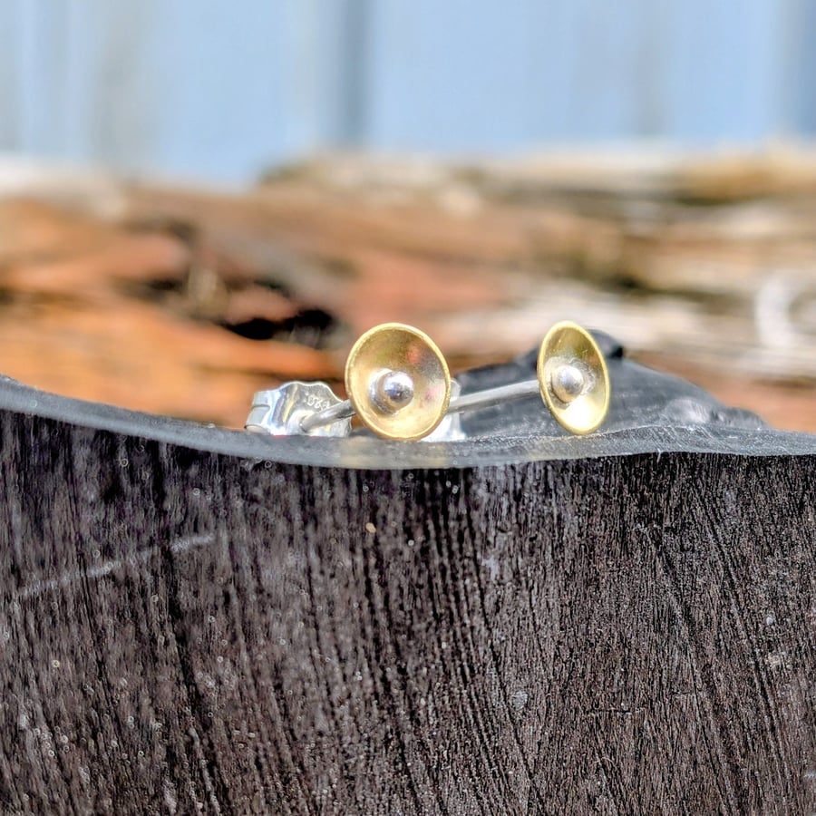 Brass & Silver Stud Earrings - Small Handmade Everyday Studs