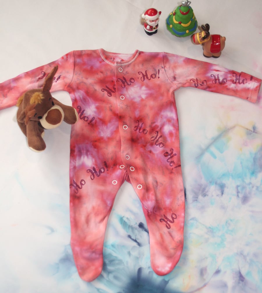 First Size Christmas Babygrow - Stencilled and Ice-Dyed 