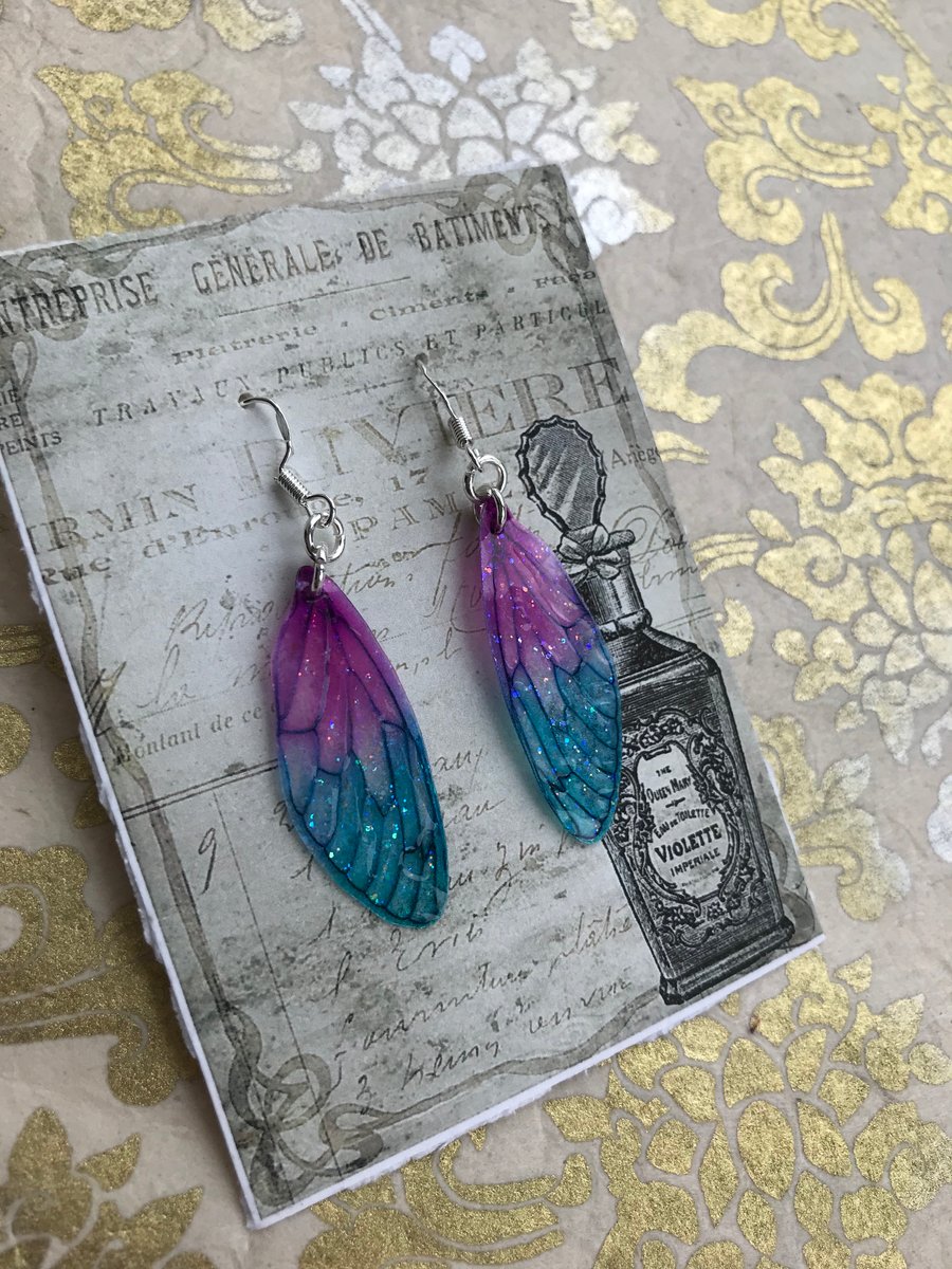 Blue and Purple Fairy Wing Earrings Sterling Silver